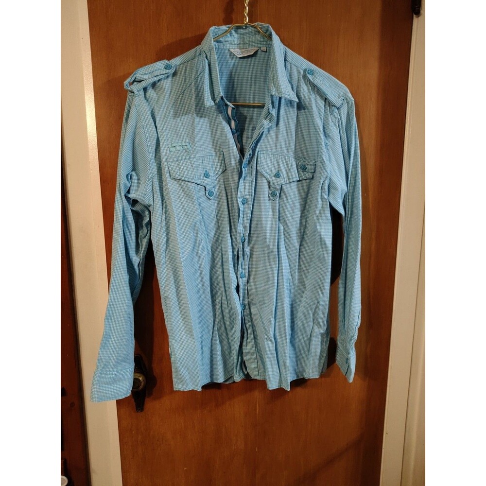 Vintage Evolution In Design Men's Size 2XL Blue Gingham Button Up Plaid